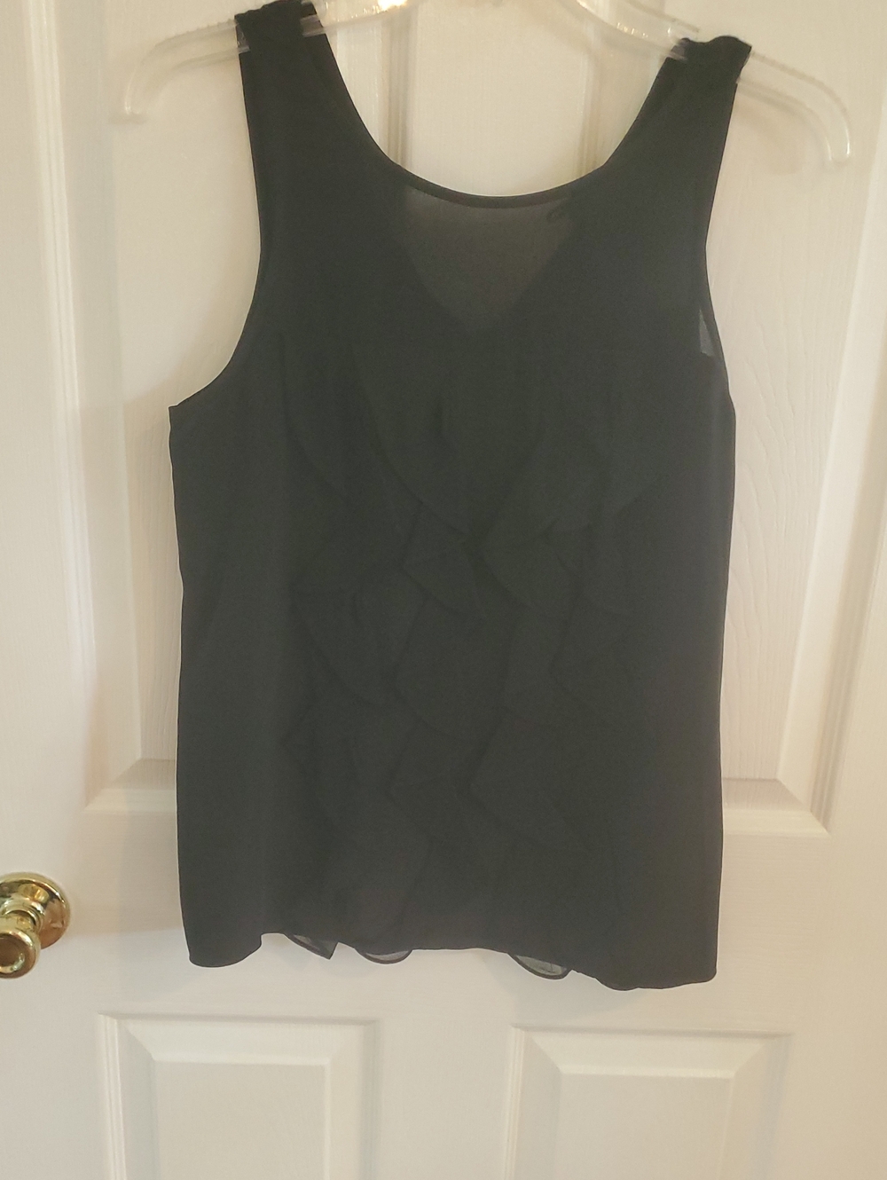 Tibi Silk Black Ruffle Front Sleeveless Top